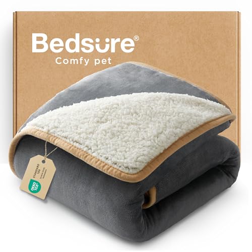 Bedsure Waterproof Dog Blankets for Small Dogs - Small Cat Blanket Washable for Couch Protection, Sherpa Fleece Puppy Blanket, Soft Plush Reversible Throw Furniture Protector, 25"X35", Grey