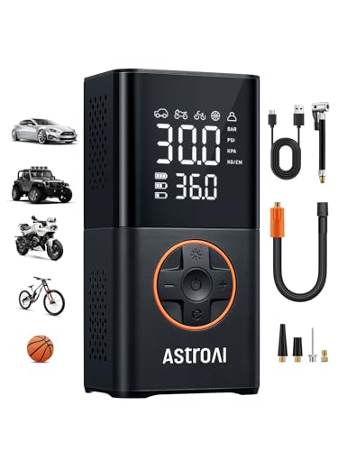 AstroAI L7 Tire Inflator Portable Air Compressor Cordless Mini Bike Pump with Digital Dual Values Display, 150 PSI Car Tires Air Pump with LED Lights & Pressure Gauge for Auto, Motorcycles, Bikes, Balls