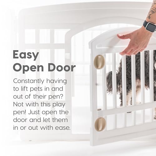 IRIS USA Dog Playpen 24" 4-Panel Dog Playpen with Door, 35 x 35 x 24, Puppy Playpen, Dog Play Pen Indoors, Pet Fence, Puppies/Small Dogs, White