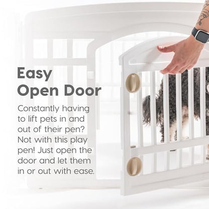 IRIS USA Dog Playpen 24" 4-Panel Dog Playpen with Door, 35 x 35 x 24, Puppy Playpen, Dog Play Pen Indoors, Pet Fence, Puppies/Small Dogs, White
