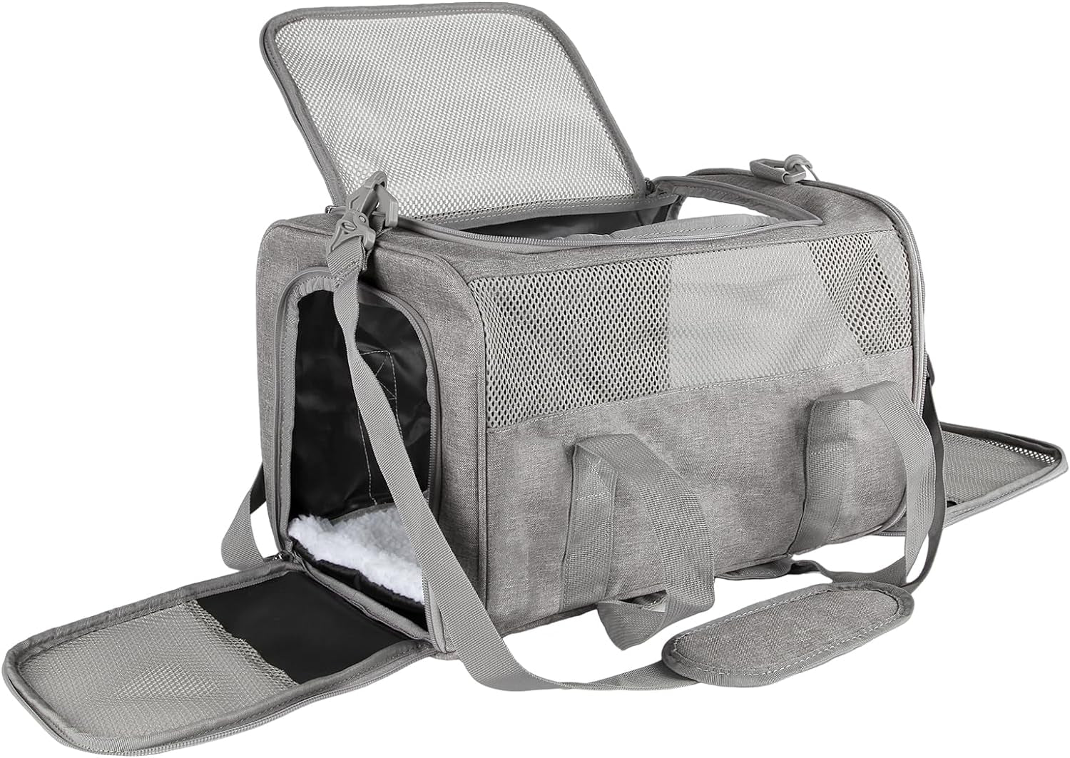 Carriers Soft-Sided Pet Carrier Case for Small Medium Cats Dogs Puppy under 15 Lbs,Airline Approved Cat Carrier with 4 Ventilated Windows (Medium,Grey&Black)