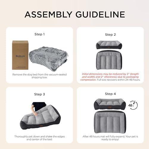 Bedsure SupportMax™ Orthopedic Dog Beds Large Sized Dog - Extra Thick Supportive Large Dogs Bed with Waterproof Washable Cover, L Plus Comfort Pet Sofa with Soft Sherpa and Nonskid Bottom, Grey, 38"
