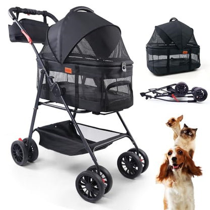 Bicystar Pet Stroller for Small Dogs Cats with Wheels, Detachable Carrier, Max Load 33 lbs, Easy Folding, Compact Portable, Dog Carriage Cart Car Seat 3 in 1