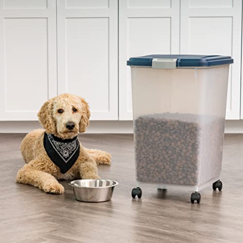IRIS USA Dog Food Storage Container, Up to 54 lbs, Navy, Made in USA