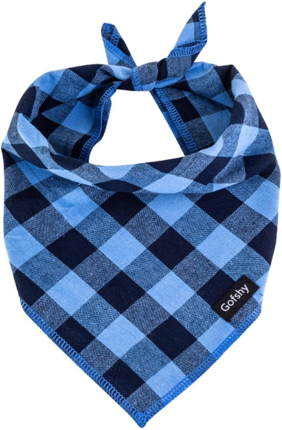 Boy Dog Bandana Large- Blue Black Dog Scarf Buffalo Plaid Printing Adjustable Bib Handkerchief Accessories for Medium Large Dogs (L)