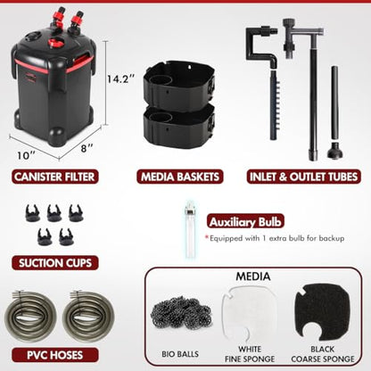 PONDFORSE 225GPH Canister Filter, External Aquarium Filter Ultra-Quiet Water Circulation Cleaning Machine with Media for Fish Tanks and Aquariums Up to 55 Gallons (225GPH)