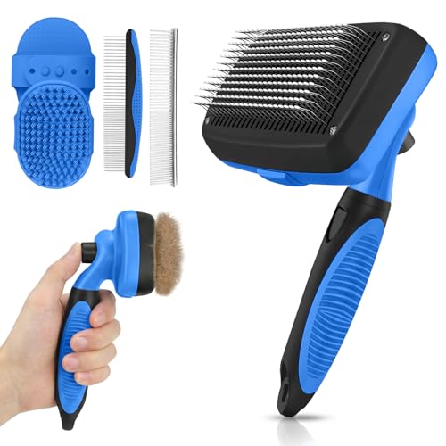 AUSRKI Cleaning Shedding Brush - Professional Pet Grooming Kit Skin Friendly Grooming Tool for Dogs, Cats, and Puppies, Deshedding and Hair Removal for Long/Short Haired Pets, Blue