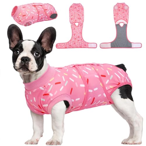Kuoser Recovery Suit for Dogs, Dog Recovery Suit Female Doggie Onesie for Surgery, Post-Op Onesie for Female & Male Dogs, Soft Protective Wear, PinkRibbon M