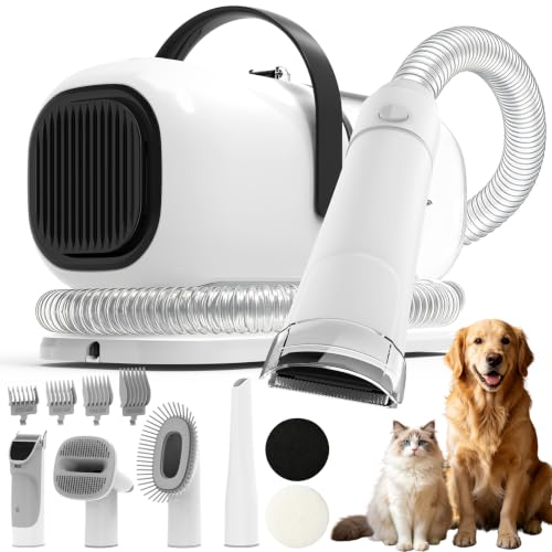 Dog Grooming Kit with Vacuum, 12000Pa Pet Electric Clipper & Cleaning Brush