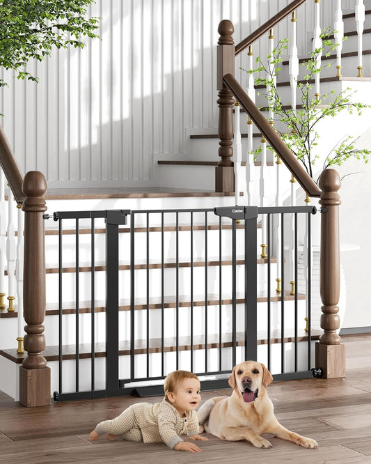 Cumbor 29.7"-51.5" Baby Gate Extra Wide, Safety Dog Gate for Stairs Easy Walk Thru Auto Close Pet Gates for the House, Doorways, Child Gate Includes 4 Wall Cups, Black-Mom'S Choice Awards Winner