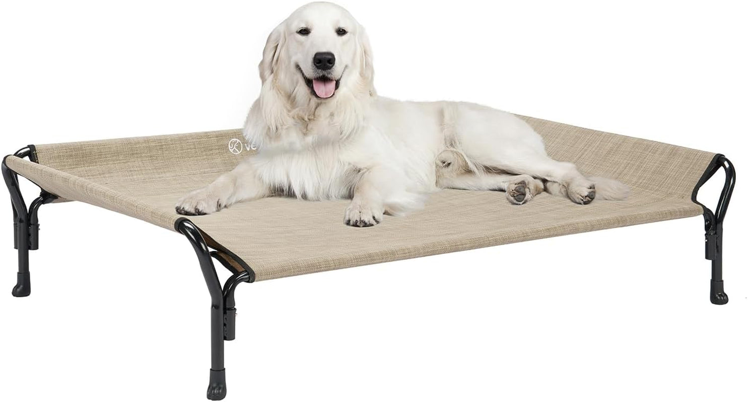 Veehoo Cooling Raised Dog Bed, Guardrail Elevated Dog Bed, Chewproof Dog Bed Frame with Washable & Breathable Teslin Mesh, Non-Slip Dog Sofa Bed Cot for Indoor & Outdoor, X Large, Beige Coffee