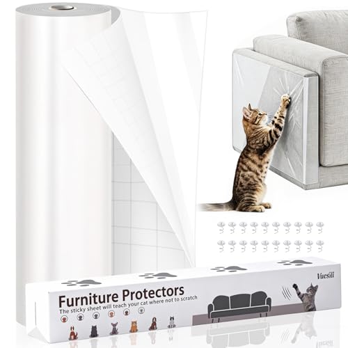 Vuesill Anti Cat Scratch Furniture Protector – Clear Thicken Vinyl Tape 160"x 12.6", Single-Sided Sticky Couch Protector from Cat Claws, Flexible Guard for Sofa Corner Door Walls Bed Leather