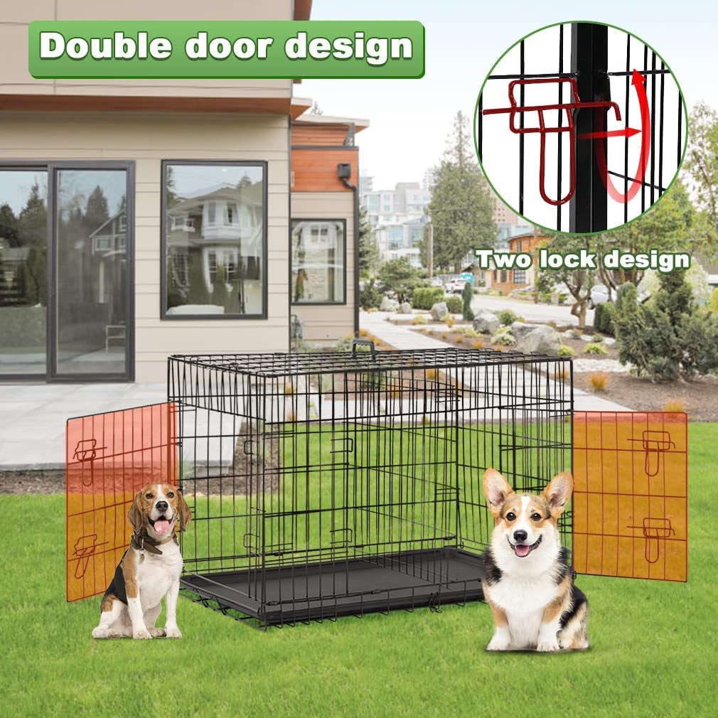 Bestpet 24,30,36,42,48 Inch Dog Crates for Large Dogs Folding Mental Wire Crates Dog Kennels Outdoor and Indoor Pet Dog Cage Crate with Double-Door,Divider Panel, Removable Tray (Black, 30")