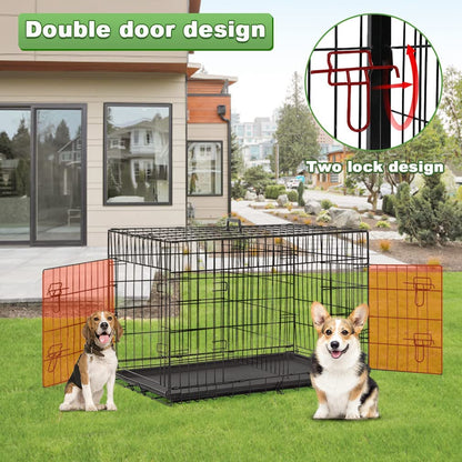 Bestpet 24,30,36,42,48 Inch Dog Crates for Large Dogs Folding Mental Wire Crates Dog Kennels Outdoor and Indoor Pet Dog Cage Crate with Double-Door,Divider Panel, Removable Tray (Black, 30")