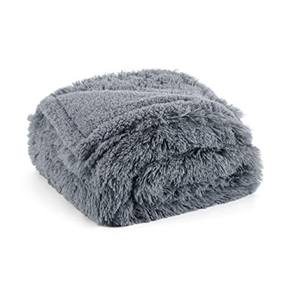 Bedsure Waterproof Dog Blankets for Medium Dogs, Fluffy Faux Fur, 40x50" | Plush Fuzzy Reversible Pet Blankets for Couch and Dog Bed,Soft Calming Throw Cat Blanket Washable, Dog Gift, Grey