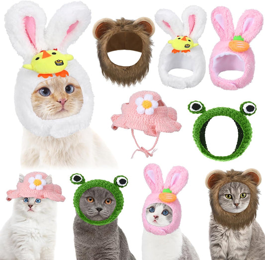 Weewooday 5 Pieces Cat Hat Cat Costume Bunny Hat with Ears Funny Banana Pineapple Cat Hat for Cats and Small Dogs Kitten Puppy Party Costume Accessory Headwear (Chic Style)