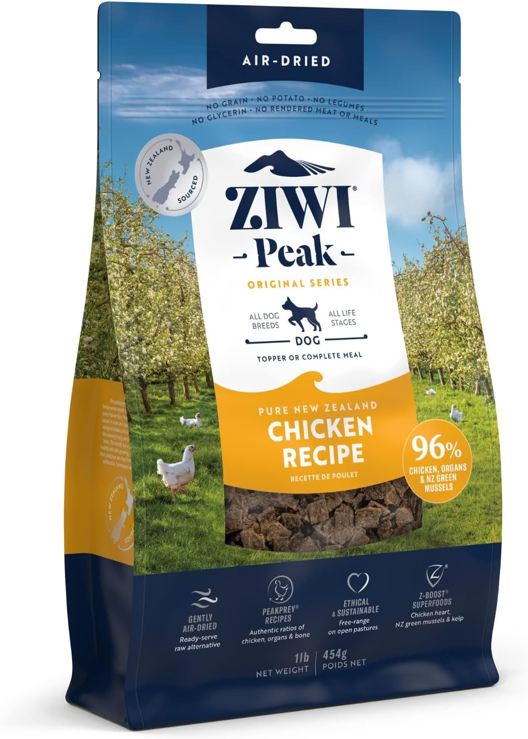 ZIWI Peak Air-Dried Dog Food – All Natural, High Protein, Grain Free and Limited Ingredient with Superfoods (Chicken, 1.0 Lb)