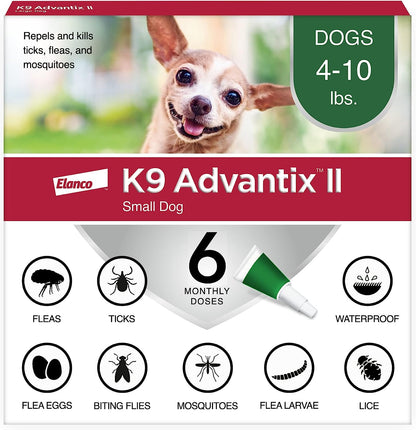 K9 Advantix II Small Dog Vet-Recommended Flea, Tick & Mosquito Treatment & Prevention | Dogs 4-10 Lbs. | 6-Mo Supply