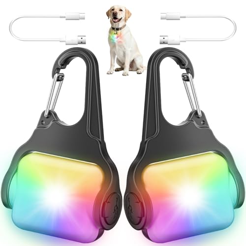 Dog Collar Light 2 Pack, Dog Lights for Night Walking 4 Modes, Waterproof Dogs Light Clip on Rechargeable, LED Dogs Walking Lights for Night Running, Camping, Climbing, Bike