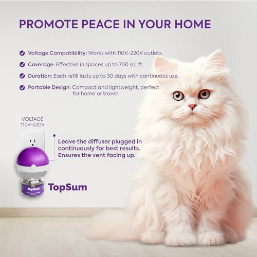 TopSum Cat Calming Diffuser Refill: 6 Refills Top Value Pack Cat Pheromones Calming Diffuser Refill – Helps Reduce Scratching Peeing Meowing Hiding Urine Marking Aggression (6 Refills)