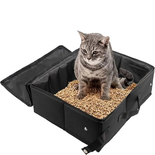Portable Cat Travel Litter Box with Zipped Lid, Foldable Travel Litter Box, No Leakage, No Smell, Waterproof, Easy to Carry