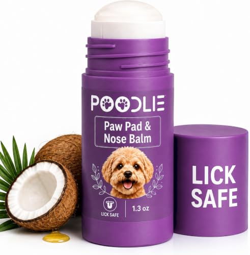Poodle Pet Dog Paw Balm & Dog Nose Balm with Coconut Oil, Lick Safe, 1.3 oz | Moisturizes & Soothes Dry, Cracked Paw Pads & Snouts; Easy-Application Twist-Up Stick for Mess-Free Daily Care