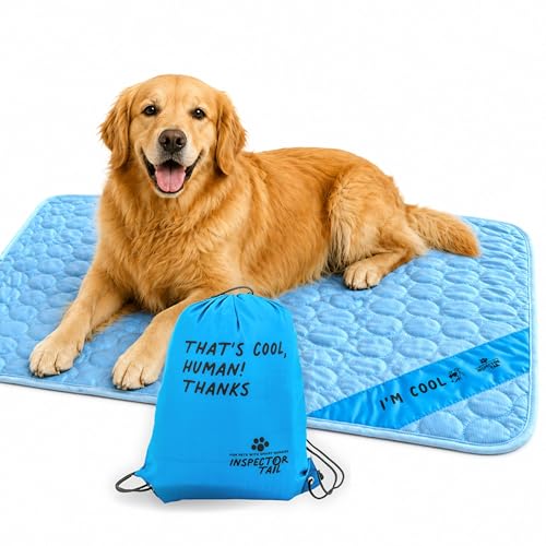 INSPECTOR TAIL Dog Cooling Mat - No Freeze Needed, Self-Cooling Pad for Large Dogs, Washable Portable for Crate Kennel Car Sofa Bed Floor, Indoor Outdoor Summer Use, 39"x27" with Carry Bag