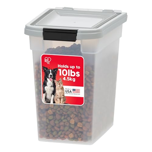 IRIS USA Dog Food Storage Container, Up to 10 lbs, Clear/Gray, Made in USA