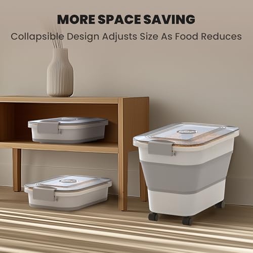 DDMOMMY 20-23 Lbs Dog Food Storage Container, Collapsible Dog Food Container with Transparent Airtight Lid,Multifunctional Pet Food Storage Container for Dog Cat,Rice,Flour,Pet Food Scoop and Dog Bowl