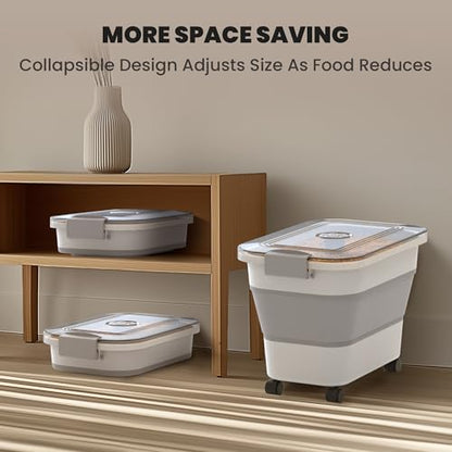 DDMOMMY 20-23 Lbs Dog Food Storage Container, Collapsible Dog Food Container with Transparent Airtight Lid,Multifunctional Pet Food Storage Container for Dog Cat,Rice,Flour,Pet Food Scoop and Dog Bowl