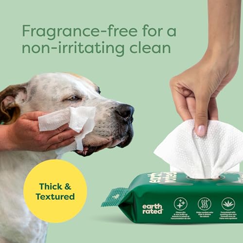 Earth Rated Vet-Developed Dog Eye Wipes, Hypoallergenic Pet Wipes for Dogs & Cats to Remove Dirt & Discharge, Fragrance Free, 70 Count
