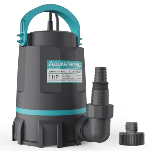 AQUASTRONG 1 HP Sump Pump 4500 GPH Submersible Water Pump for Water Removal | Thermoplastic Utility Pump High Flow Water Removal for Swimming Pool Garden Pond Basement Wells with 10ft Long Power Cord