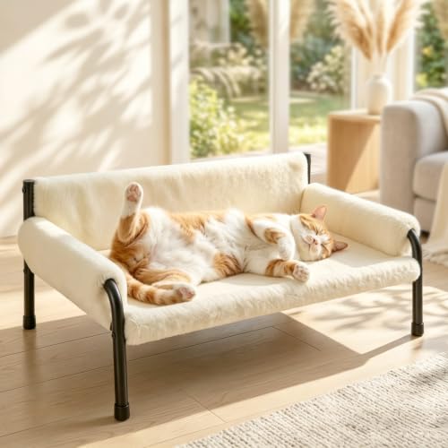 Pawaboo Elevated Cat Couch Bed for Indoor Cats, Sturdy Metal Frame Cat Sofa
