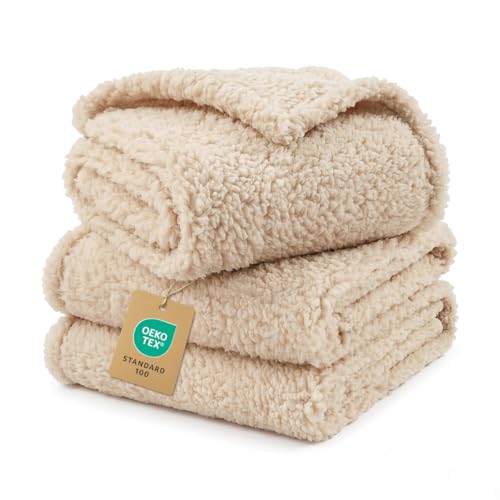 1 Pack 3 Calming Blankets Fluffy Premium Fleece Pet Blanket Soft Sherpa Throw for Dog Puppy Cat Beige Small (23" x16'')