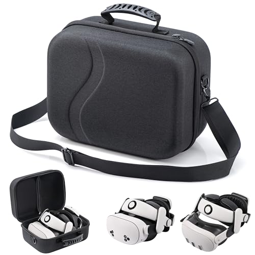 Large Carrying Case for Meta Quest 3S/3, Hard Travel Case Compatible With BOBOVR S3 Pro/KIWI Design Battery Head Strap, Controller and Accessory, Portable Hard Shell Bag, Black