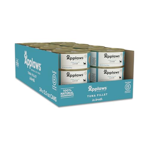 Applaws Natural Wet Cat Food, 24 Count, Limited Ingredient Canned Wet Cat Food, Tuna Fillet in Broth, 5.5oz Cans