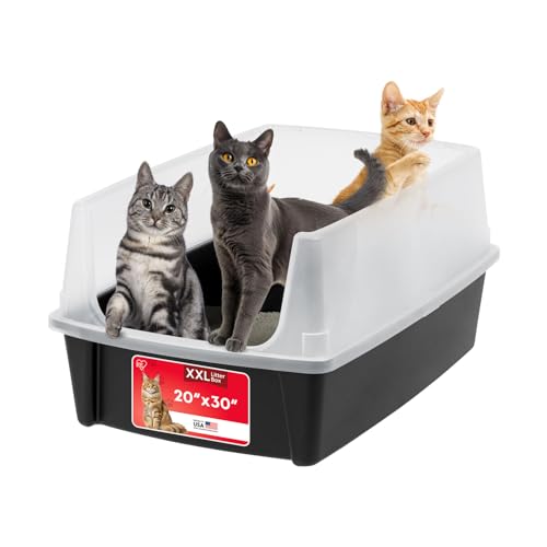 IRIS USA XX-Large High Sided Cat Litter Box, Scatter Shield, Black | Huge 30" x 20" x 14", Multi-Cat Use, Jumbo Capacity Pan, Extended Length Design, Oversized Basin, Multiple Cat Ready