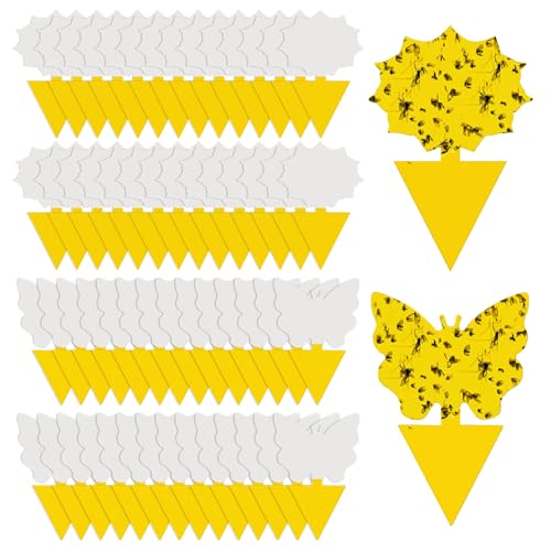 Cleanuper 58 Pack Yellow Sticky Gnat Traps for Plants - Fungus Gnat Killer, Fruit Fly Traps for Indoors, Gnat Sticky Traps for Plants, Family Friendly Design, Sunflower + Butterfly Shapes
