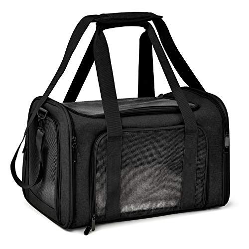 Henkelion Cat Carriers Dog Carrier Pet Carrier for Small / Medium Cats Dogs Puppies (Up To 15lbs), TSA Airline Approved Small Dog Carrier Soft Sided, Collapsible Waterproof Travel Puppy Carrier -Black