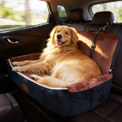 Luxury Large Dog Car Seat,Convertible to Portable Travel Dog Bed-Plush Velvet & High-Resilience Memory Foam,Universal Backseat & SUV Trunk Installation,Anti-Slip Safety Design for Medium-Large Dogs.