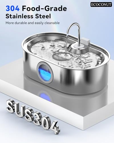 3.4Gal Dog Water Fountain for Large Dogs, 13L Stainless Steel Large Pet Fountain with Deeper & Wider Drinking Area, Automatic Dog Water Bowl Dispenser with Water Window & LED, Super Quiet