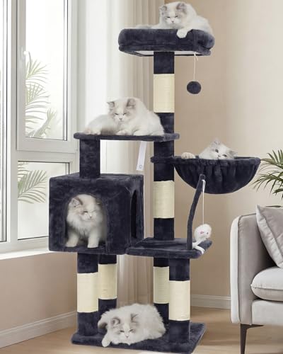 Heybly Cat Tree with Toy, 43.3 inch Cat Tower for Indoor Cats HCT004SG