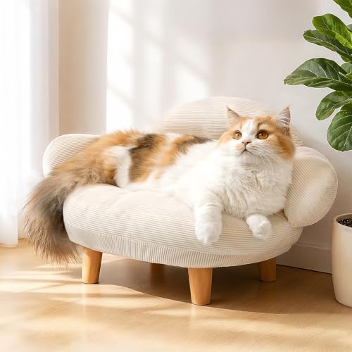 Famifit White Cat Sofa Bed, Furniture Style Pet Couch with Pine Wood Legs