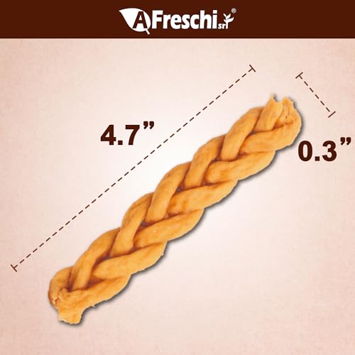 A Freschi srl Turkey Tendons for Dogs, Healthy Dog Treats, Rawhide-Free Puppy Chews, All Natural, Hypoallergenic Dog Treats, USA-Sourced Dog Snack, Dog Biscuit, Braided Sticks, 3.5 oz Pack