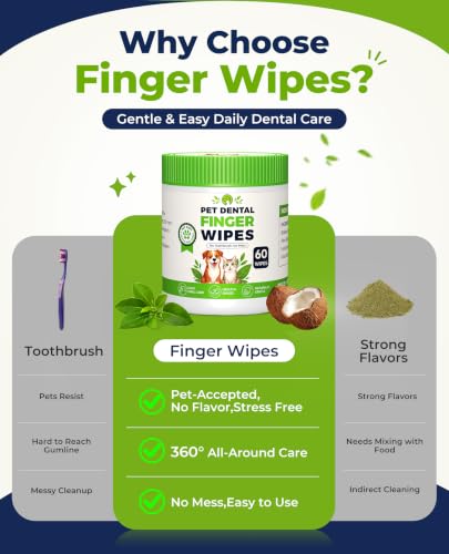 Dog Dental Wipes for Teeth Cleaning, Finger Toothbrush Wipes for Dogs Cats,Dog Teeth Cleaning Wipes Reduce Bad Breath & Plaque Tartar, No-Rinse Daily Oral Care,Dog Toothbrush & Toothpaste Alternatives