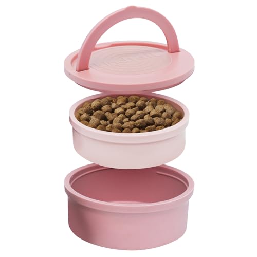 KindTail Dog Travel Bowls - Set of 2 Portable Pet Food & Water Dishes with Lid & Handle - Each Nesting Container Includes a Non-Slip Silicone Base - Microwave & Dishwasher Safe - BPA & Toxin-Free