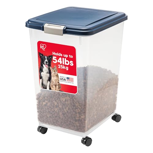 IRIS USA Dog Food Storage Container, Up to 54 lbs, Navy, Made in USA