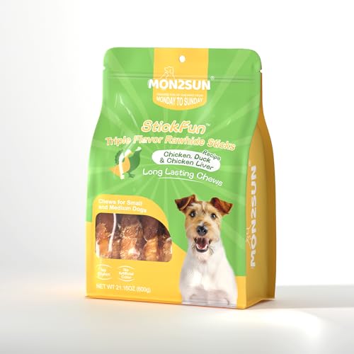 MON2SUN Dog Treats, Triple Flavor 5 Inch Chicken Liver Duck and Chicken Wrapped Rawhide Snacks for Small and Medium Dogs, 21.16 Oz (30 Count-Pack of 1)