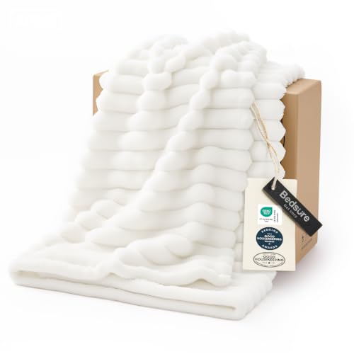 Bedsure GentleSoft White Throw Blanket for Couch - Halloween Decorations for Fall Home Living Room Decor, Cozy Fleece Blanket, Christmas Birthday Gifts for Women Mom Her Girls, Off White, 50x60 in