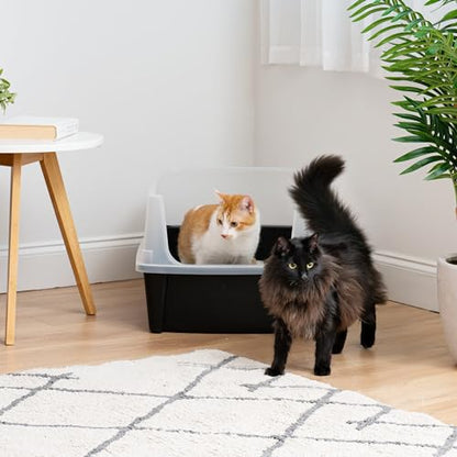 IRIS USA XX-Large High Sided Cat Litter Box, Scatter Shield, Black | Huge 30" x 20" x 14", Multi-Cat Use, Jumbo Capacity Pan, Extended Length Design, Oversized Basin, Multiple Cat Ready